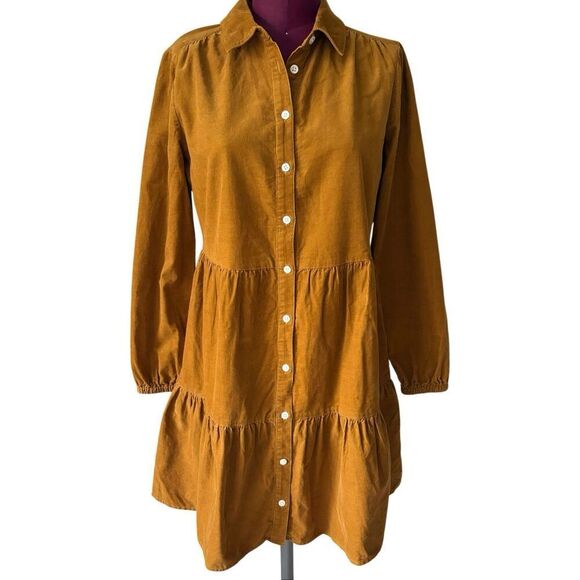 J Crew Corduroy collared mini shirt dress size 2 Brown Button Front - Picture 3 of 10